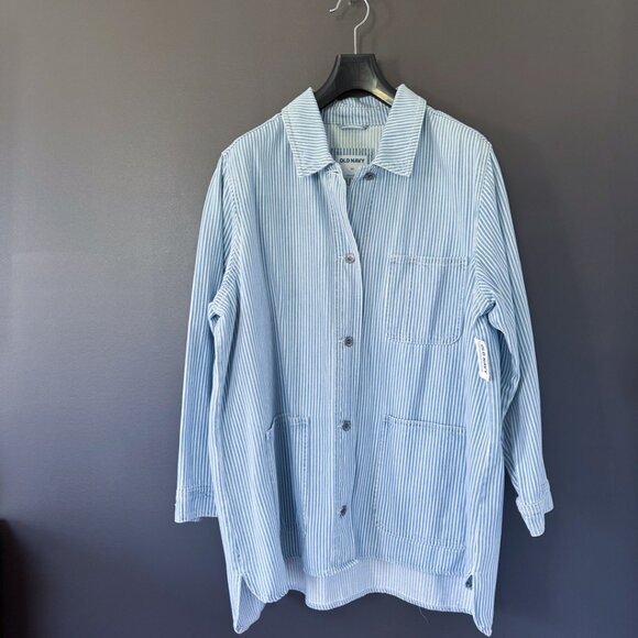 Old Navy Railroad-Stripe Jean Shacket PLUS 2X NWT - Picture 1 of 7